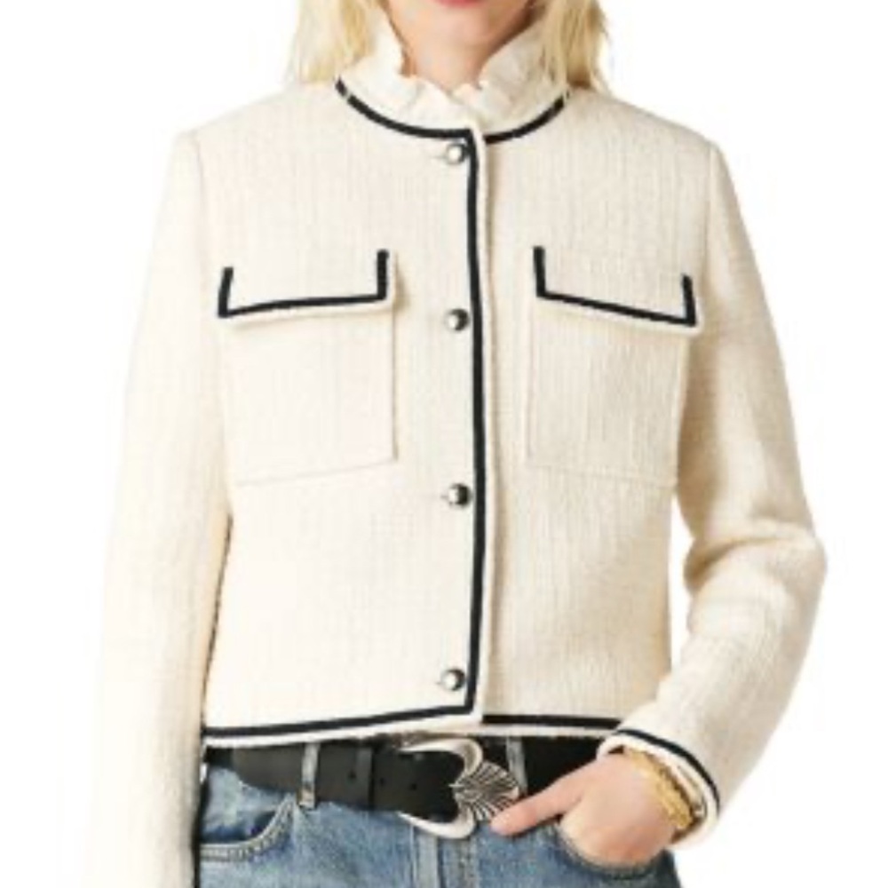 ba&sh Cream Bouclé Jacket with Black Piping - Picture 5 of 5